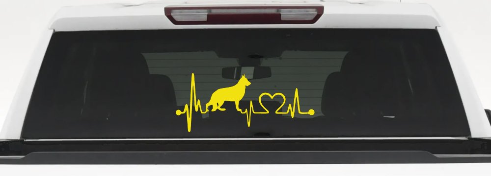 German Shepherd Love Dog Heart Heartbeat Monitor Car or Truck Window Decal Sticker (Yellow)
