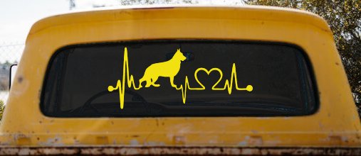 German Shepherd Love Dog Heart Heartbeat Monitor Car or Truck Window Decal Sticker (Yellow)