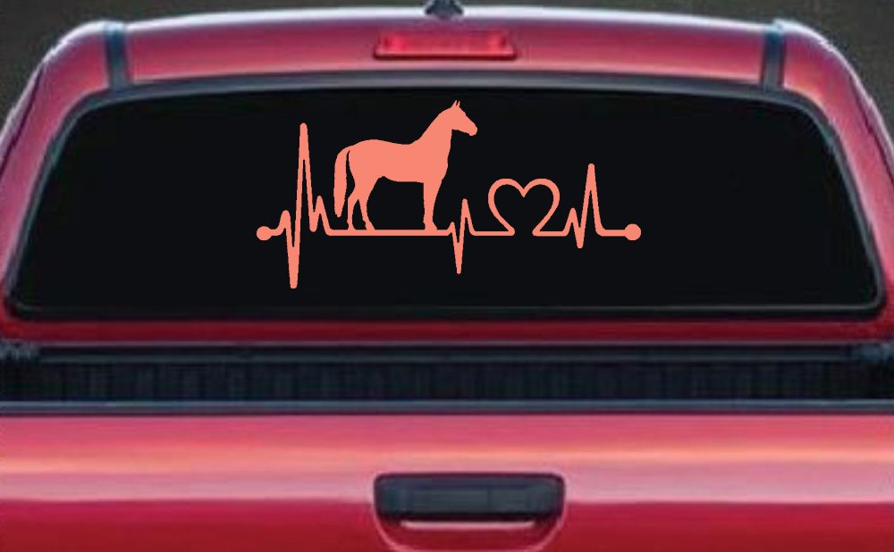 Horse Heart Heartbeat Lifeline Love Car or Truck Window Decal Sticker (Coral)