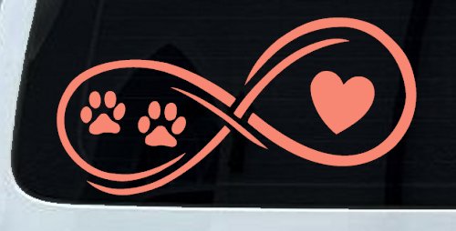 Infinity Paws Heart Dog or Cat Love Car or Truck Window Decal Sticker (Coral)