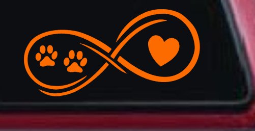 Infinity Paws Heart Dog or Cat Love Car or Truck Window Decal Sticker (Orange)