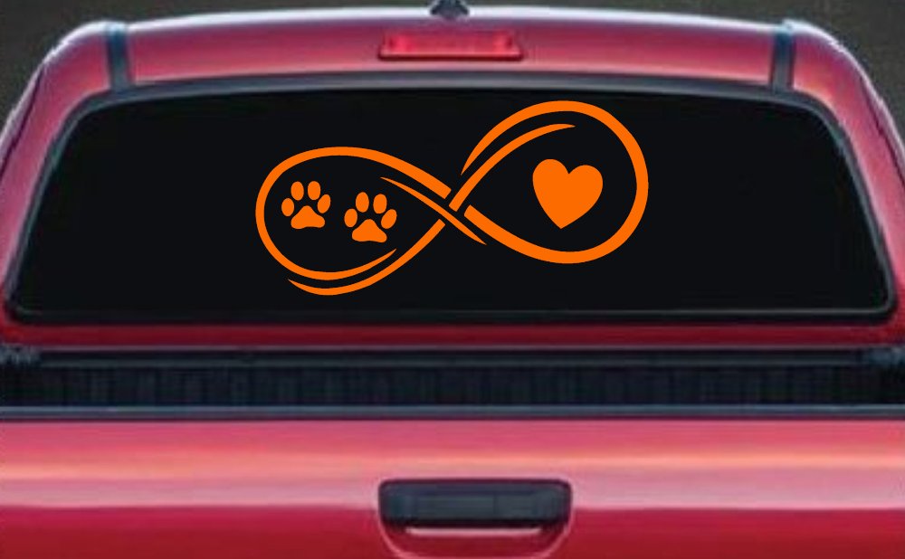 Infinity Paws Heart Dog or Cat Love Car or Truck Window Decal Sticker (Orange)