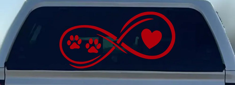 Infinity Paws Heart Dog or Cat Love Car or Truck Window Decal Sticker (Red)