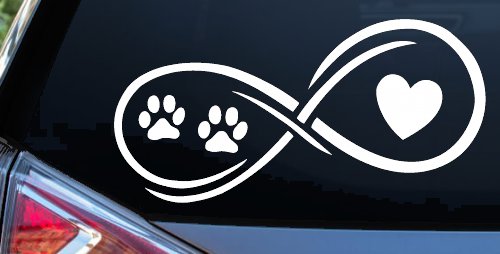 Infinity Paws Heart Dog or Cat Love Car or Truck Window Decal Sticker (White)