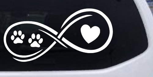 Infinity Paws Heart Dog or Cat Love Car or Truck Window Vinyl Decal Sticker (White)