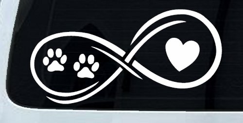 Infinity Paws Heart Dog or Cat Love Car or Truck Window Decal Sticker (White)