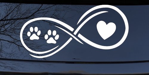 Infinity Paws Heart Dog or Cat Love Car or Truck Window Decal Sticker (White)