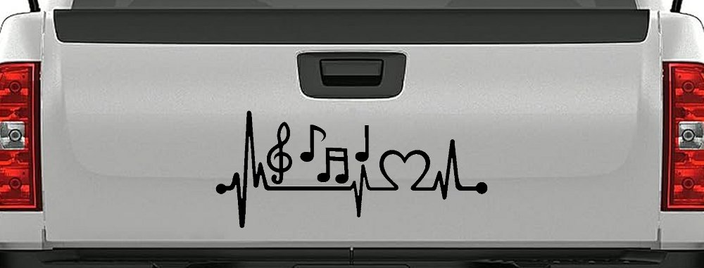 Music Notes Heartbeat Lifeline Monitor Love Music Car or Truck Window Decal Sticker (Black)