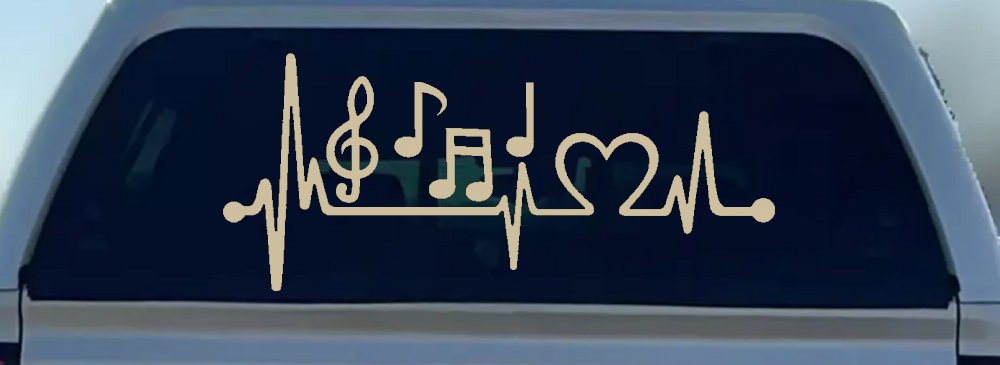 Music Notes Heartbeat Lifeline Monitor Love Music Car or Truck Window Vinyl Decal Sticker (Desert Sand)