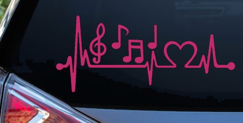 Music Notes Heartbeat Lifeline Monitor Love Music Car or Truck Window Decal Sticker (Hot Pink)