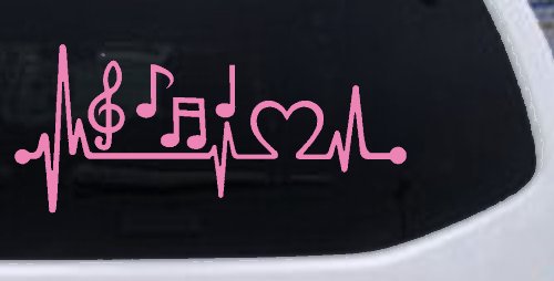 Music Notes Heartbeat Lifeline Monitor Love Music Car or Truck Window Decal Sticker (Pink)