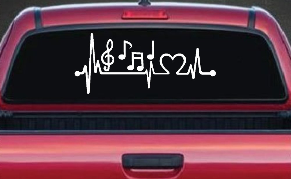 Music Notes Heartbeat Lifeline Monitor Love Music Car or Truck Window Decal Sticker (White)