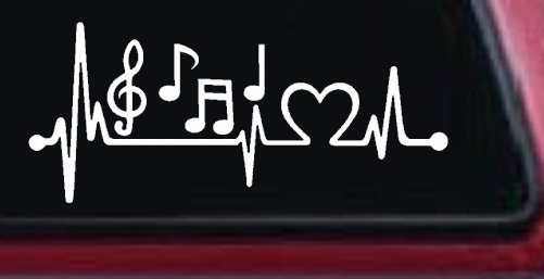 Music Notes Heartbeat Lifeline Monitor Love Music Car or Truck Window Decal Sticker (White)