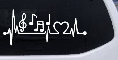 Music Notes Heartbeat Lifeline Monitor Love Music Car or Truck Window Decal Sticker (White)