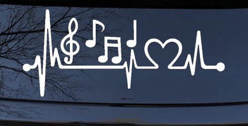 Music Notes Heartbeat Lifeline Monitor Love Music Car or Truck Window Decal Sticker (White)
