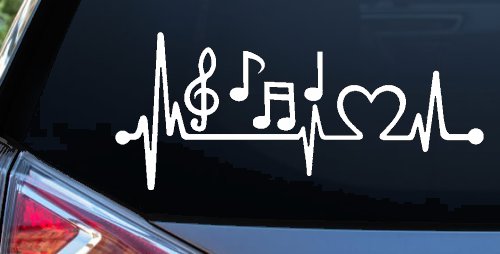 Music Notes Heartbeat Lifeline Monitor Love Music Car or Truck Window Vinyl Decal Sticker (White)