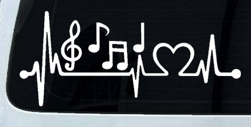 Music Notes Heartbeat Lifeline Monitor Love Music Car or Truck Window Decal Sticker (White)