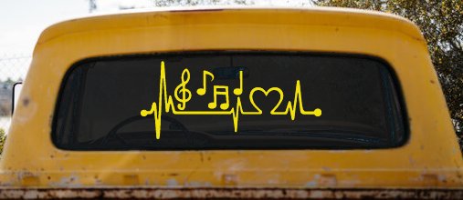 Music Notes Heartbeat Lifeline Monitor Love Music Car or Truck Window Decal Sticker (Yellow)