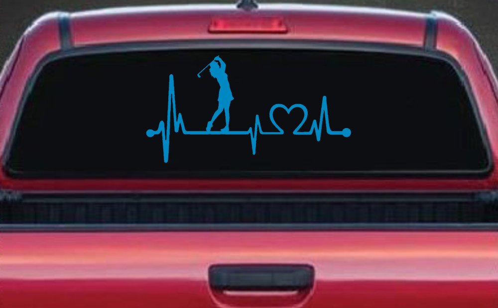 Lady Golfer Ladies Golf Heartbeat Lifeline Sports Car or Truck Window Decal Sticker (Blue)
