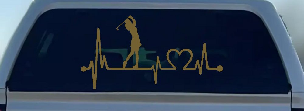 Lady Golfer Ladies Golf Heartbeat Lifeline Sports Car or Truck Window Decal Sticker (Gold)