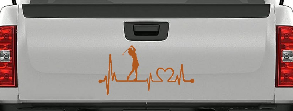 Lady Golfer Ladies Golf Heartbeat Lifeline Sports Car or Truck Window Vinyl Decal Sticker (Nut Brown)