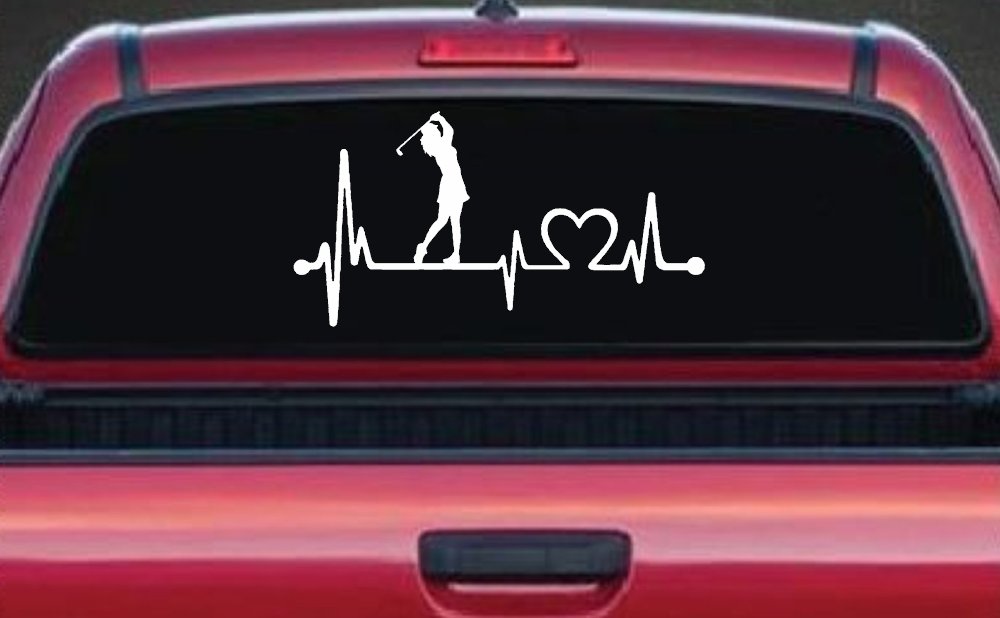 Lady Golfer Ladies Golf Heartbeat Lifeline Sports Car or Truck Window Decal Sticker