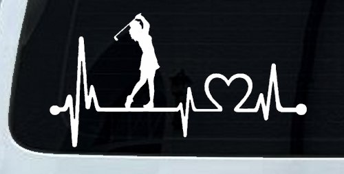 Lady Golfer Ladies Golf Heartbeat Lifeline Sports Car or Truck Window Decal Sticker (White)