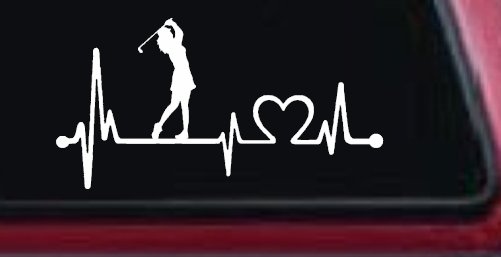 Lady Golfer Ladies Golf Heartbeat Lifeline Sports Car or Truck Window Decal Sticker (White)