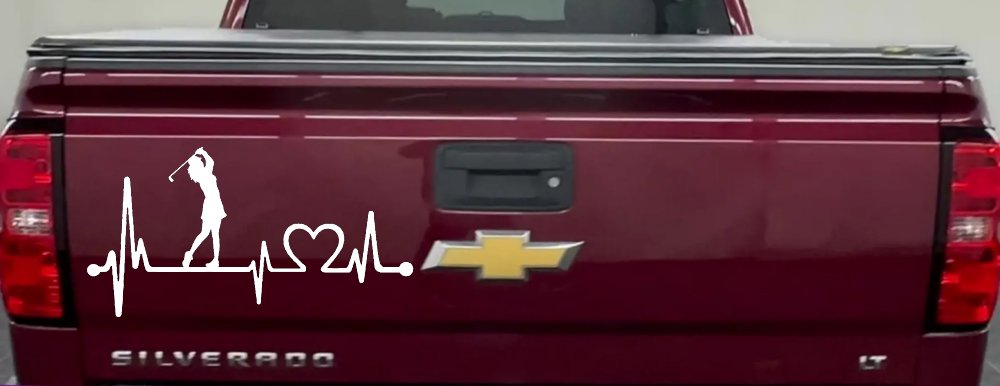 Lady Golfer Ladies Golf Heartbeat Lifeline Sports Car or Truck Window Decal Sticker (White)