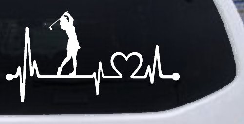 Lady Golfer Ladies Golf Heartbeat Lifeline Sports Car or Truck Window Decal Sticker (White)