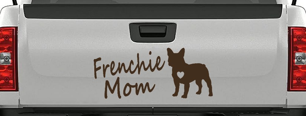 Frenchie Mom French Bulldog Heart Love Car or Truck Window Decal Sticker (Brown)