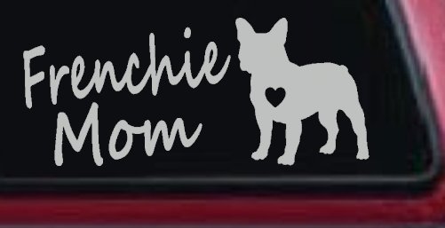 Frenchie Mom French Bulldog Heart Love Car or Truck Window Decal Sticker (Light Gray)