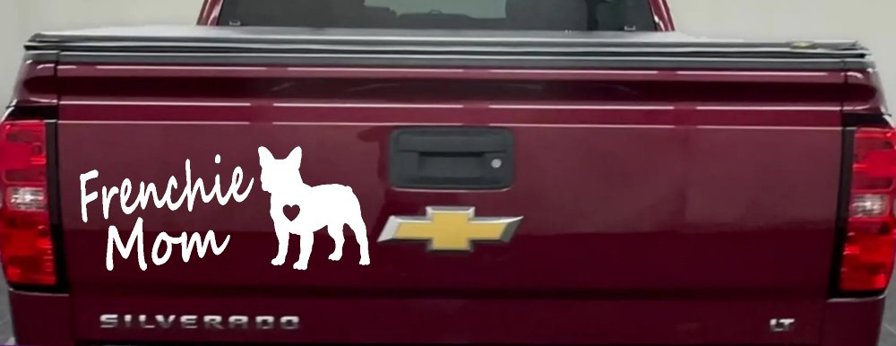 Frenchie Mom French Bulldog Heart Love Car or Truck Window Decal Sticker (White)