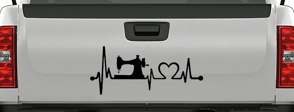 Sewing Machine Love Heartbeat Lifeline Car or Truck Window Decal Sticker (Black)
