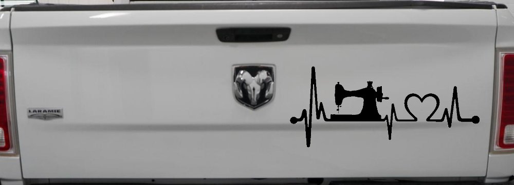 Sewing Machine Love Heartbeat Lifeline Car or Truck Window Decal Sticker (Black)