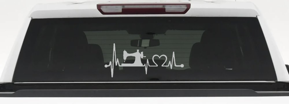 Sewing Machine Love Heartbeat Lifeline Car or Truck Window Decal Sticker (Light Gray)