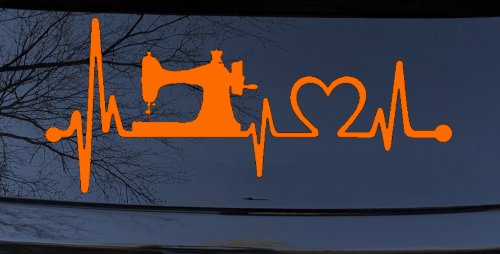 Sewing Machine Love Heartbeat Lifeline Car or Truck Window Decal Sticker (Orange)