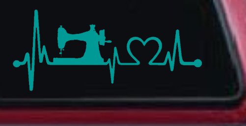 Sewing Machine Love Heartbeat Lifeline Car or Truck Window Decal Sticker (Turquoise)
