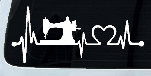 Sewing Machine Love Heartbeat Lifeline Car or Truck Window Decal Sticker (White)