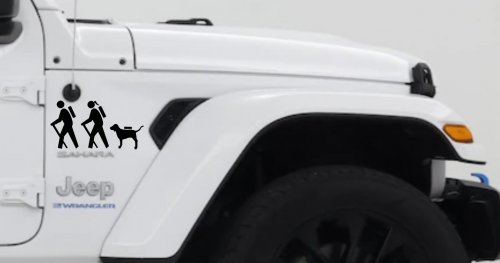 Hiker Couple Man Woman with Dog Hiking Camper Camping Nature Car or Truck Window Vinyl Decal Sticker (Black)