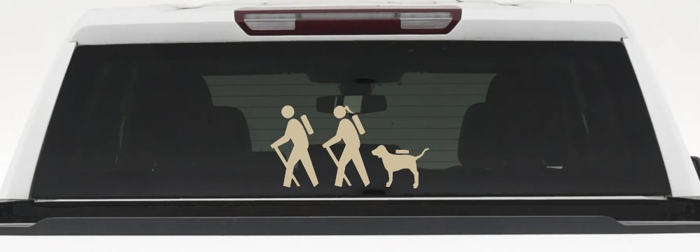 Hiker Couple Man Woman with Dog Hiking Camper Camping Nature Car or Truck Window Decal Sticker