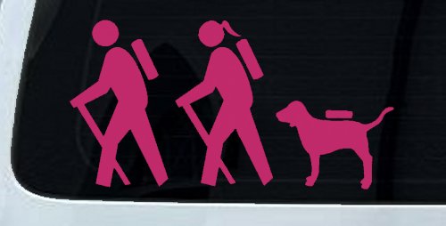 Hiker Couple Man Woman with Dog Hiking Camper Camping Nature Car or Truck Window Decal Sticker (Hot Pink)