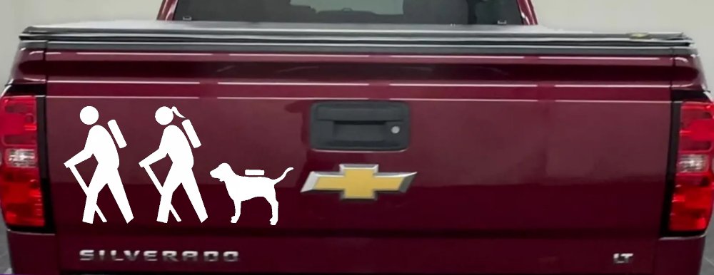 Hiker Couple Man Woman with Dog Hiking Camper Camping Nature Car or Truck Window Decal Sticker (White)