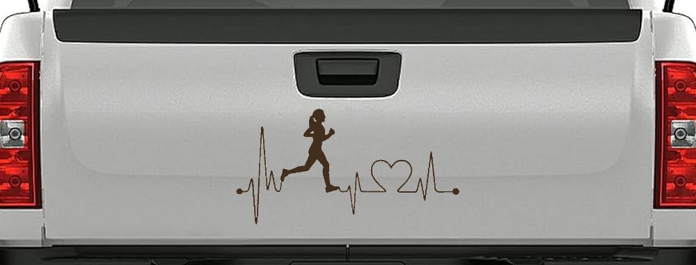 Run Girl Heartbeat Marathon 13.1 26.2 Love Running Car or Truck Window Decal Sticker (Brown)