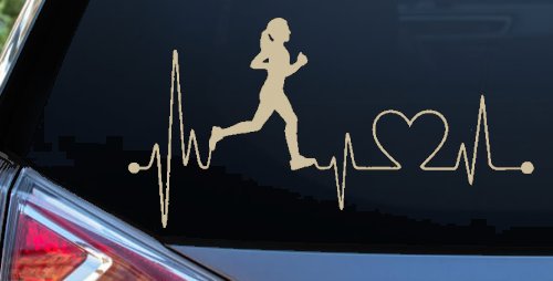 Run Girl Heartbeat Marathon 13.1 26.2 Love Running Car or Truck Window Decal Sticker (Desert Sand)