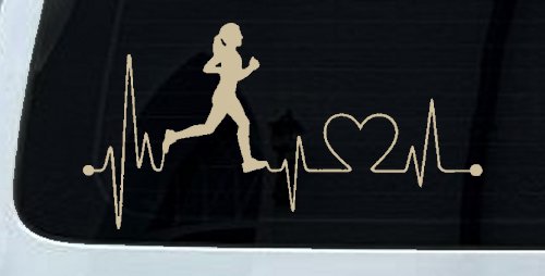 Run Girl Heartbeat Marathon 13.1 26.2 Love Running Car or Truck Window Decal Sticker (Desert Sand)