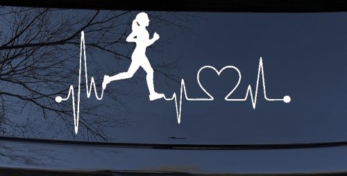 Run Girl Heartbeat Marathon 13.1 26.2 Love Running Car or Truck Window Vinyl Decal Sticker (White)