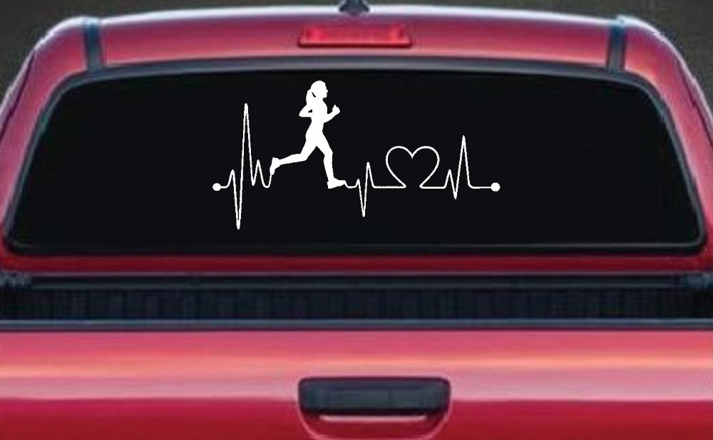 Run Girl Heartbeat Marathon 13.1 26.2 Love Running Car or Truck Window Vinyl Decal Sticker (White)