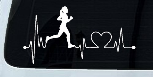 Run Girl Heartbeat Marathon 13.1 26.2 Love Running Car or Truck Window Vinyl Decal Sticker (White)