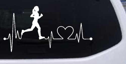 Run Girl Heartbeat Marathon 13.1 26.2 Love Running Car or Truck Window Decal Sticker (White)